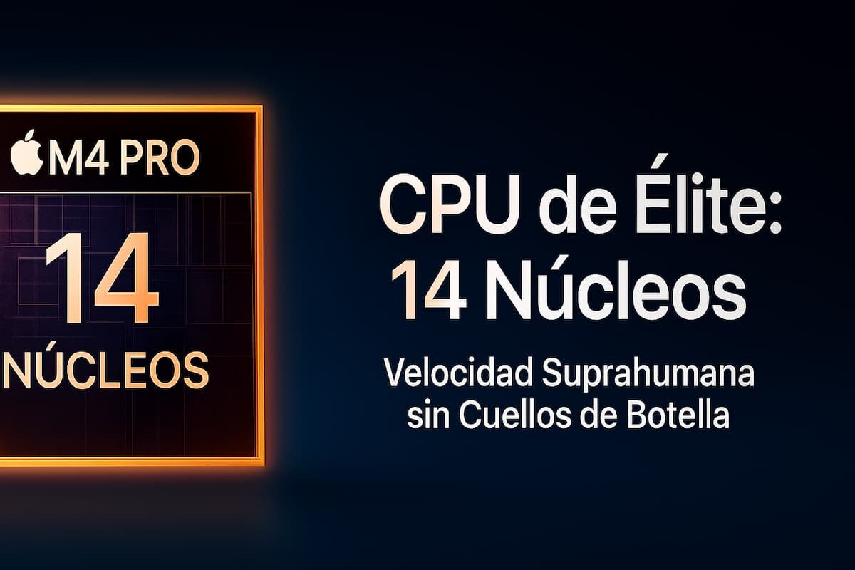 chip m4pro 14cores flujo datos tecnologia futurista