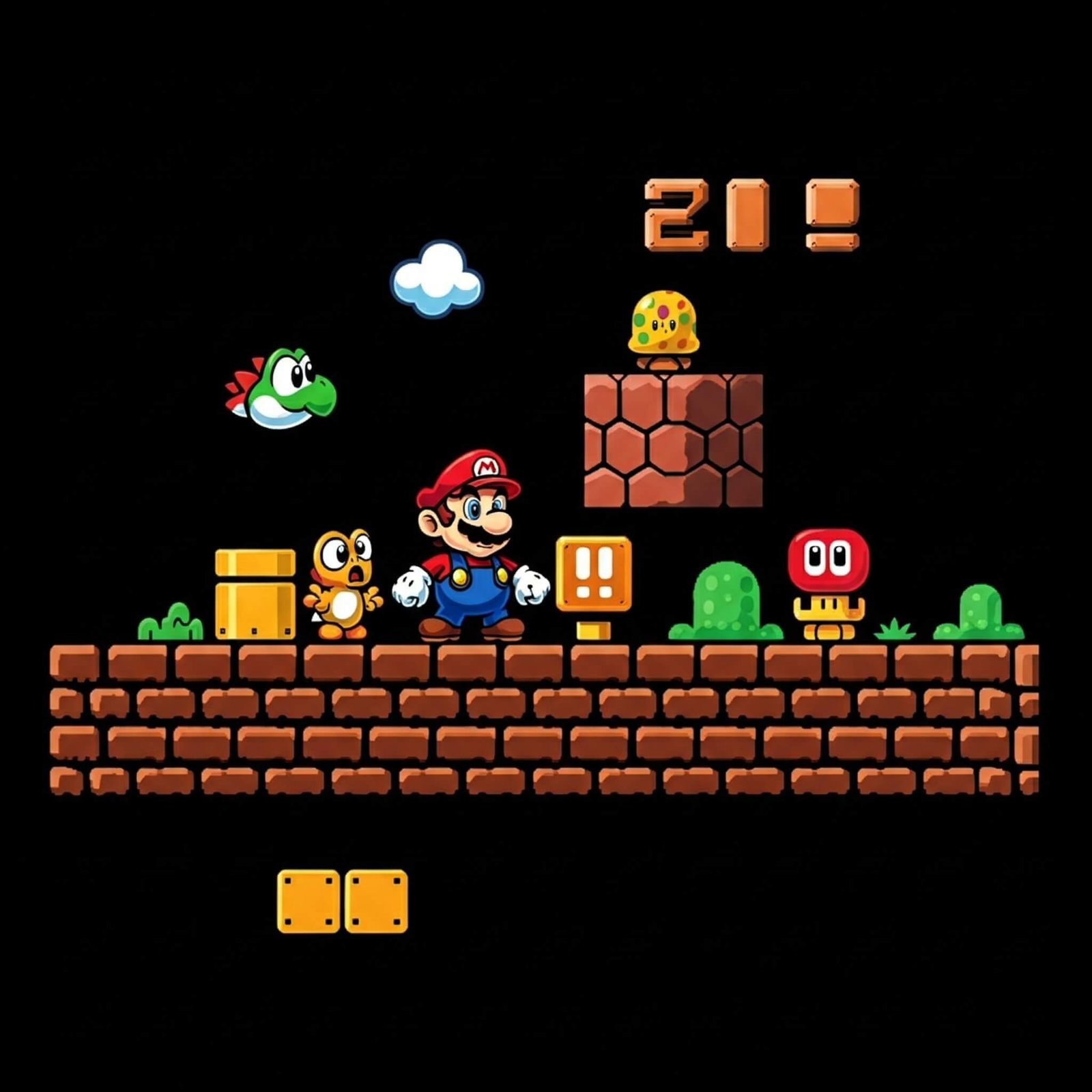 Aventura pixelada de Mario Bros en un mundo de plataformas con elementos nostálgicos