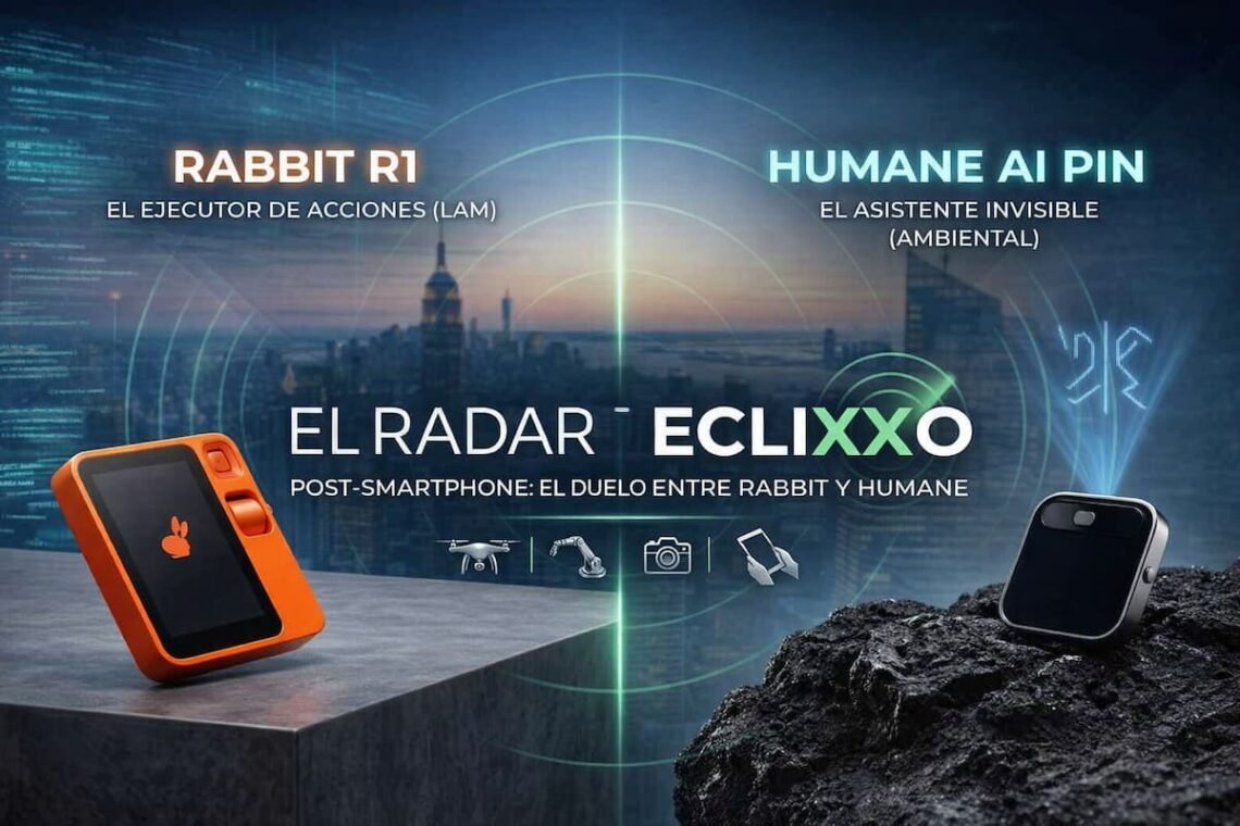 El Radar Eclixxo comparando el Rabbit R1 naranja y el Humane AI Pin